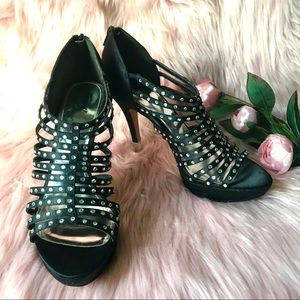 Black rhinestone crystal heels GLAM GOTH vampire 9